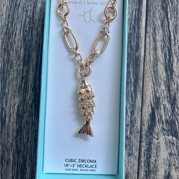 House of Harlow 1960 Gold Fish Charm Necklace - Picture 1 of 6